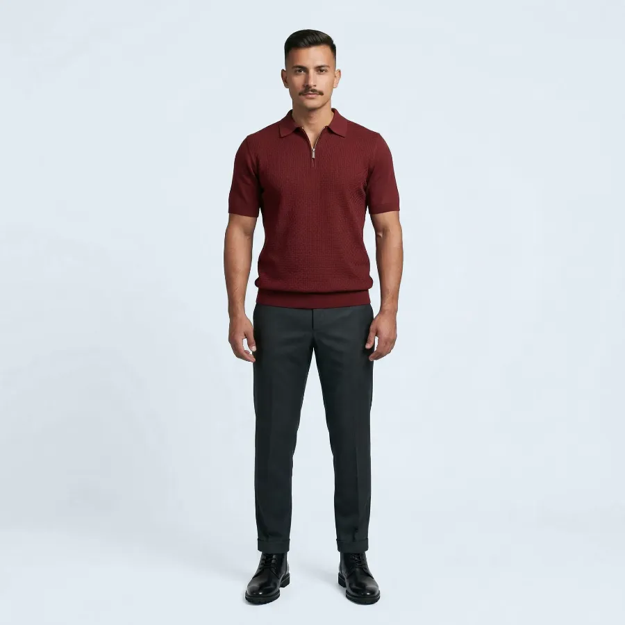 Polo zip Udine carmine 100% silk - 001 image 2f14165d ae15 4f56 87be 2fc2bd2fb012