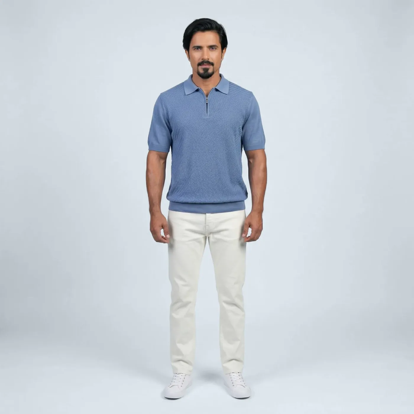 Polo zip Udine Azzurro 100% silk