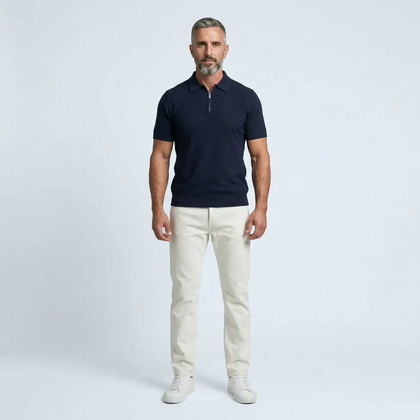 Polo zip Udine navy 100% silk