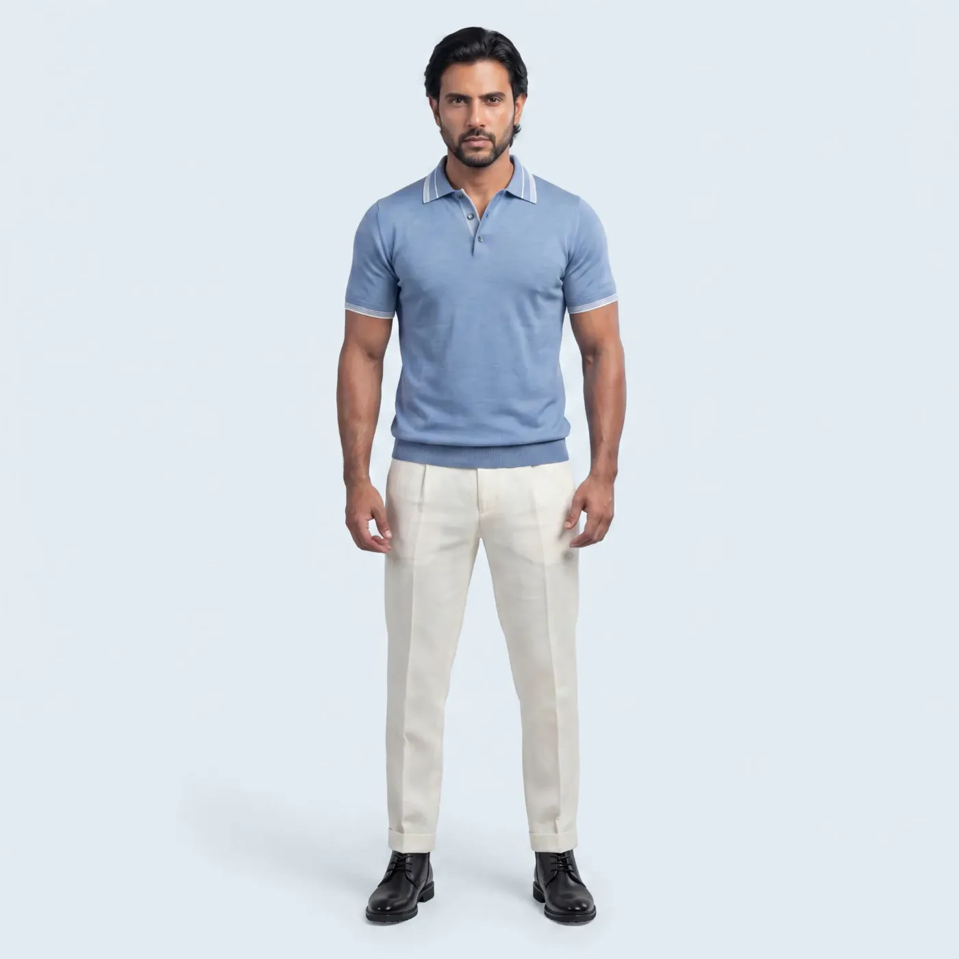 Polo button Merano azzurro 100% silk