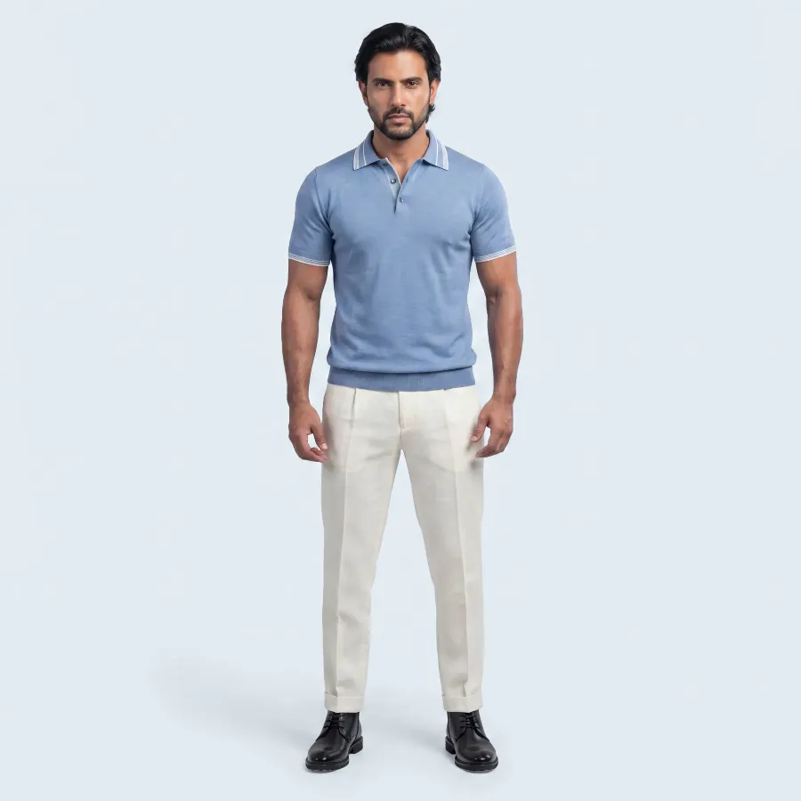 Polo button Merano azzurro 100% silk - 8721399460887 2