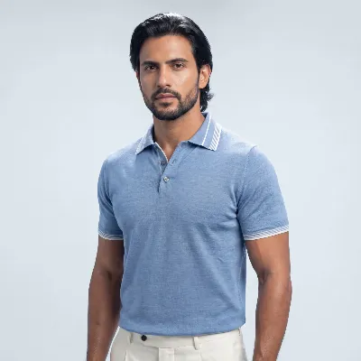 Polo button Merano azzurro 100% silk - 8721399460887 1