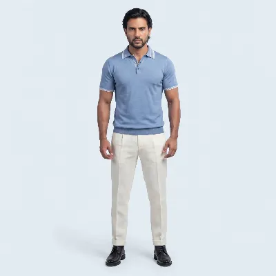 Polo button Merano azzurro 100% silk - 8721399460887 2