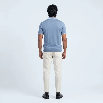 Polo button Merano azzurro 100% silk - 8721399460887 3