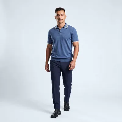 Polo button Merano denim blue 100% silk - 8721399461082 1