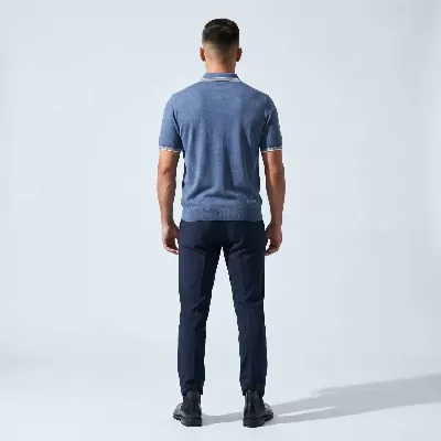 Polo button Merano denim blue 100% silk - 8721399461082 2