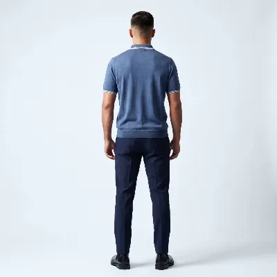 Polo button Merano denim blue 100% silk - 8721399461082 3