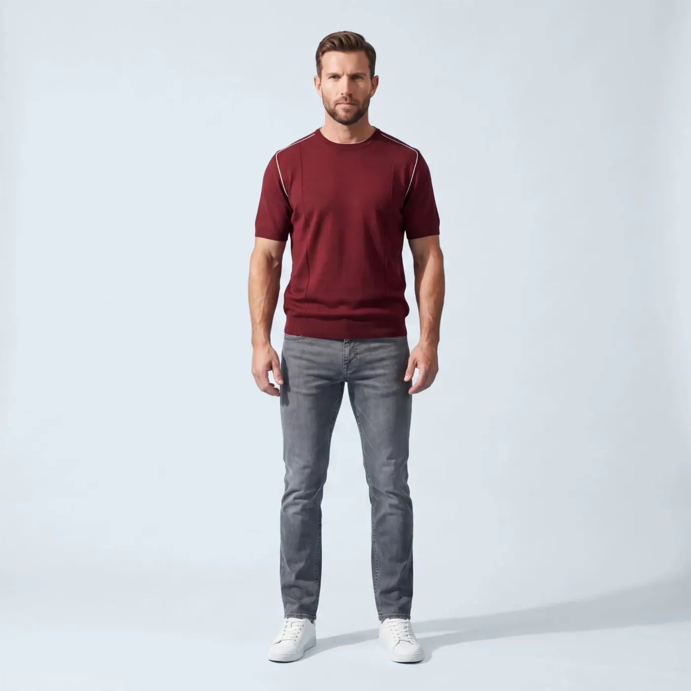 Jersey round neck Trento carmine red 100% silk