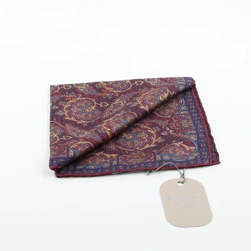 Pocket Square 100% Silk 37x37cm Red & Blue Flower  - 8721399463208