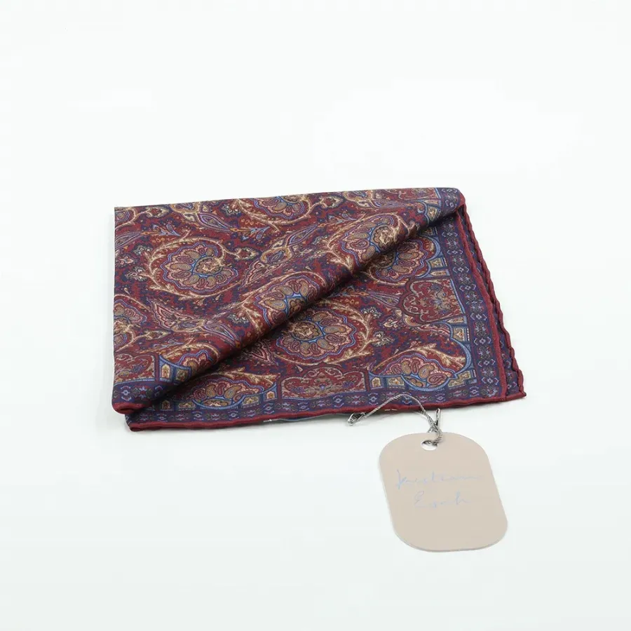 Pocket Square 100% Silk 37x37cm Red & Blue Flower  - 8721399463208 1