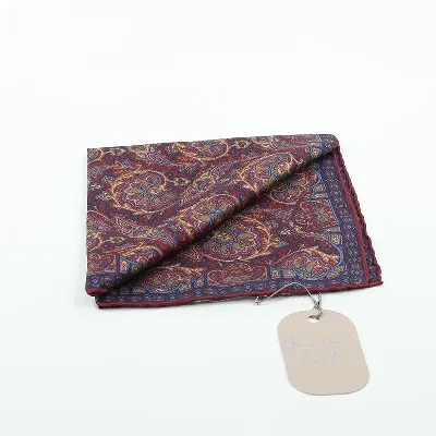 Pocket Square 100% Silk 37x37cm Red & Blue Flower  - 8721399463208