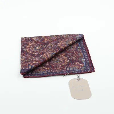 Pocket Square 100% Silk 37x37cm Red & Blue Flower  - 8721399463208 1