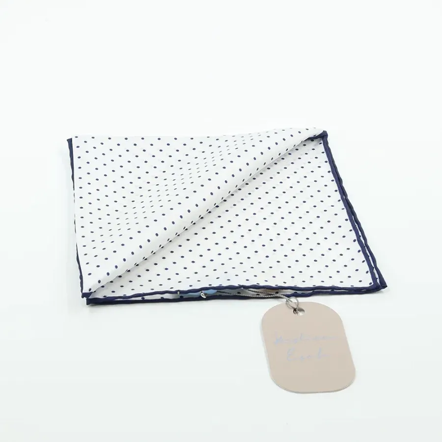 Pocket Square 100% Silk 37x37cm White & Navy Dots  - 8721399463215 1