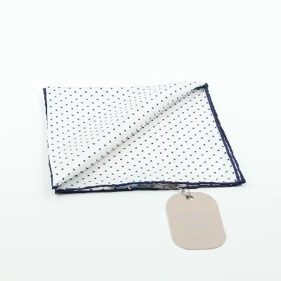 Pocket Square 100% Silk 37x37cm White & Navy Dots  - 8721399463215 1