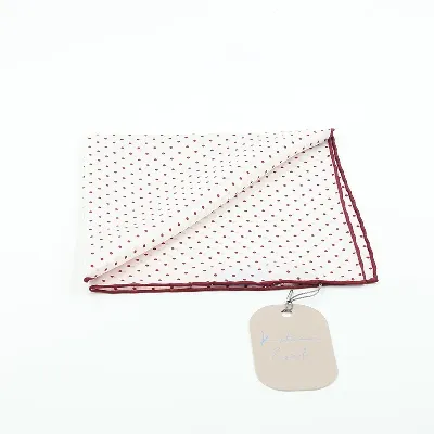 Pocket Square 100% Silk 37x37cm White & Red Dots  - 8721399463222