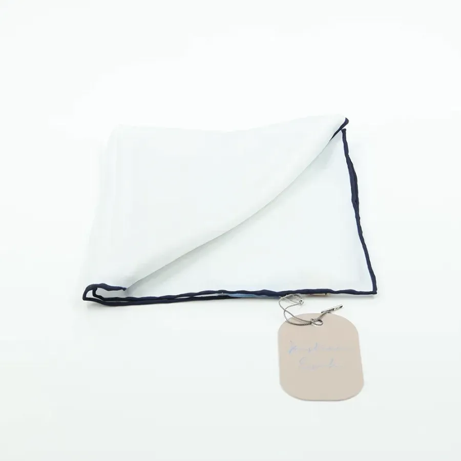 Pocket Square 100% Silk 37x37cm White & Navy  - 8721399463246 1