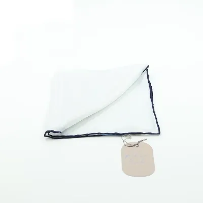 Pocket Square 100% Silk 37x37cm White & Navy  - 8721399463246