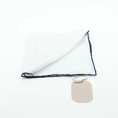 Pocket Square 100% Silk 37x37cm White & Navy  - 8721399463246 1