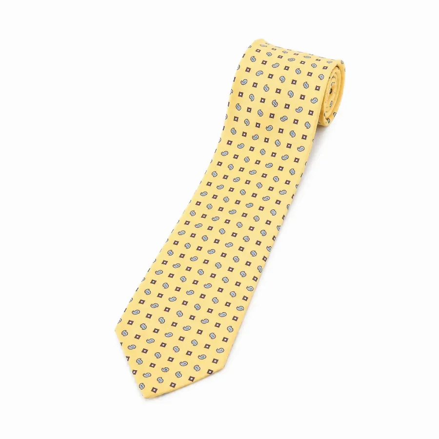 Tie100% Silk Twill Yellow & Print Self Tip - 8721399462942