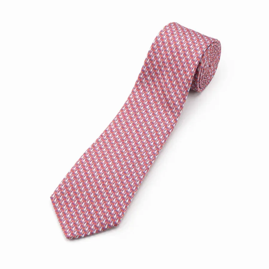 Tie 100% Silk Panama Red & Blue Ship Self Tip - 8721399462966