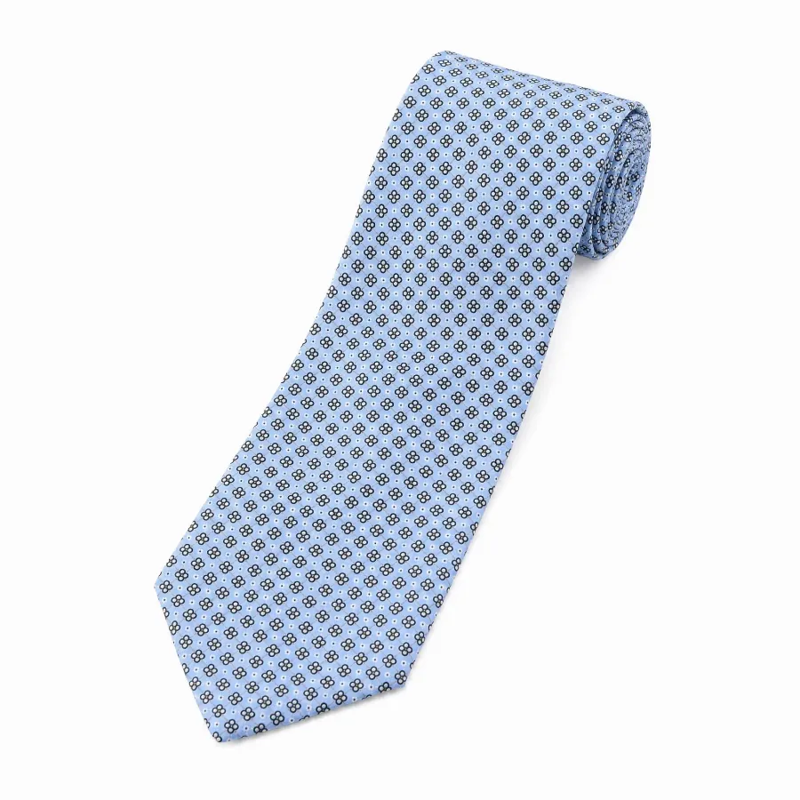 Tie 100% Silk Twill Blue & White Flower Silk Tip - 8721399462997