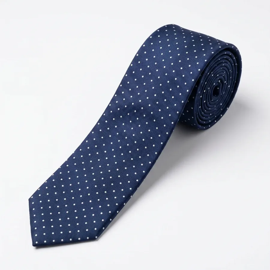 Tie100% Silk Twill Navy & White Dots Silk Tip - 8721399462980