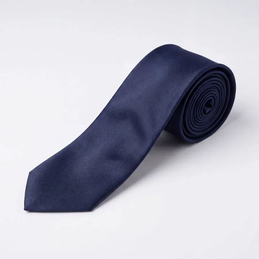Tie 100% Silk Navy Plain 7 Folds - 8721399462768