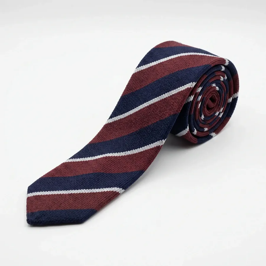 Tie 70% Cashmere 20% Wool 10% Silk Navy and Red Stripe Untipped - 8721399463147