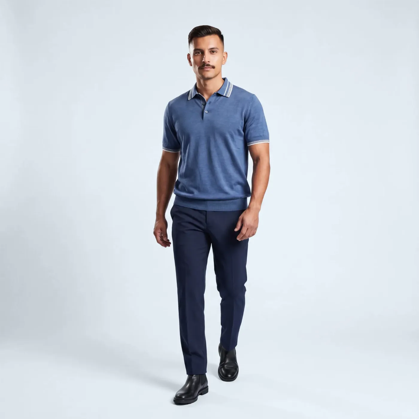 Polo button Merano denim blue 100% silk