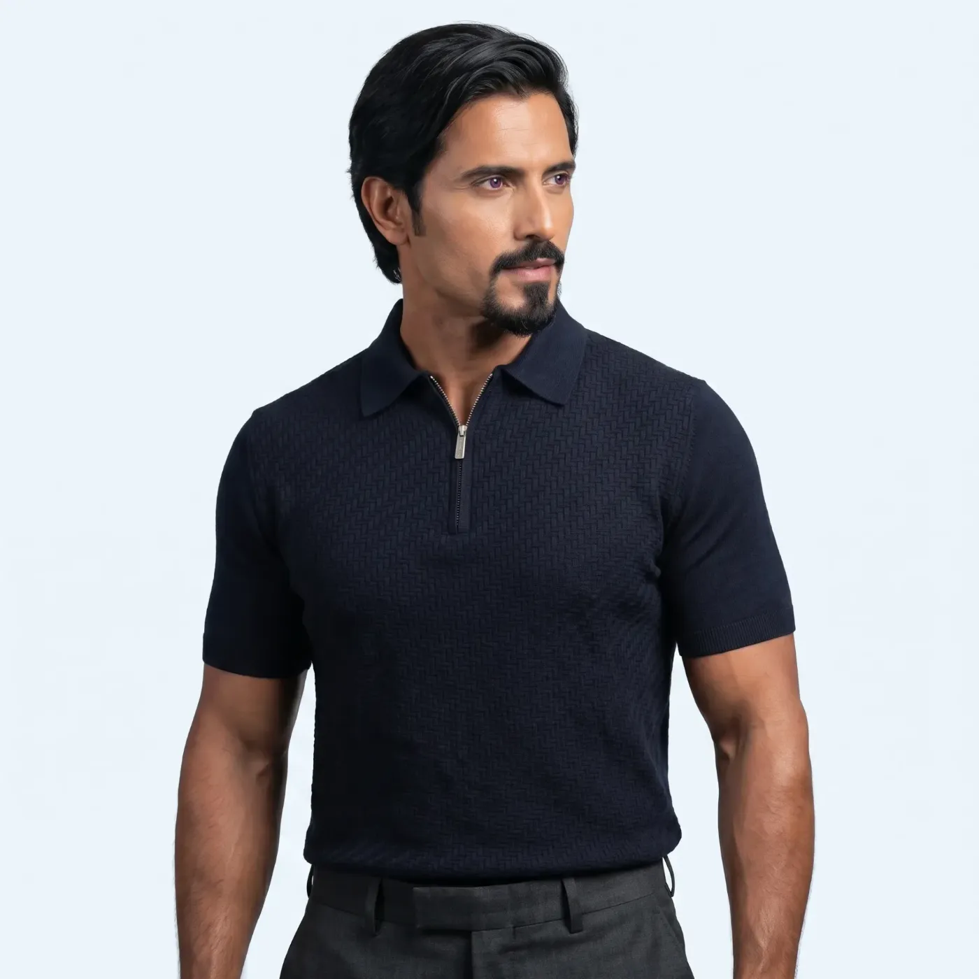 Polo zip Udine navy 100% silk