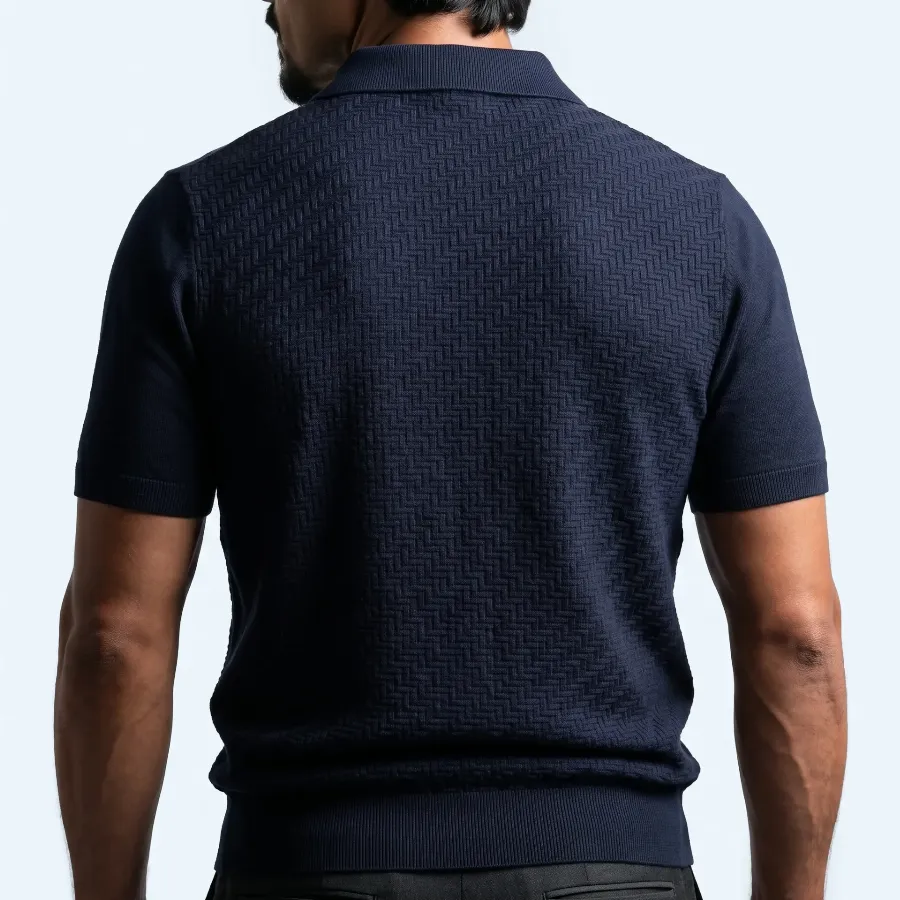 Polo zip Udine navy 100% silk - Polo zip Udine Navy 3
