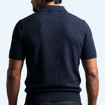 Polo zip Udine navy 100% silk - Polo zip Udine Navy 3