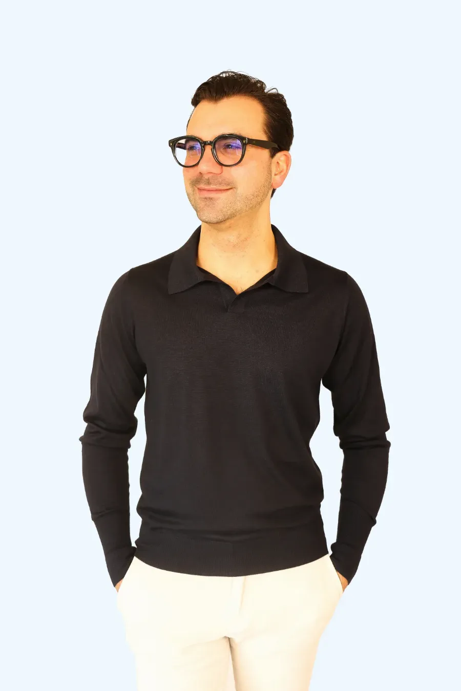 Polo longsleeve Pavia blue kashilk  - IMG 9220