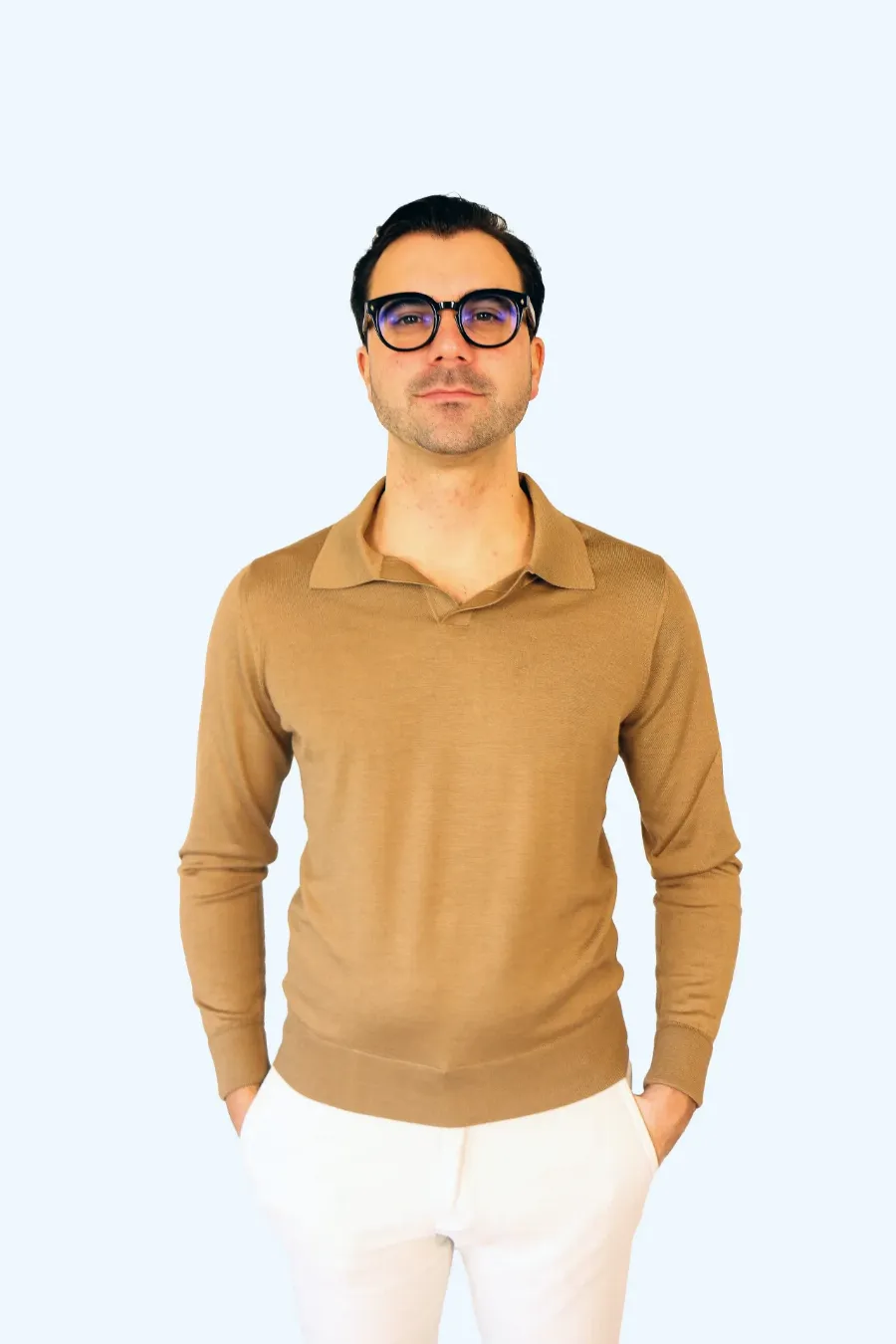 Polo longsleeve Pavia camel kashilk  - IMG 9614