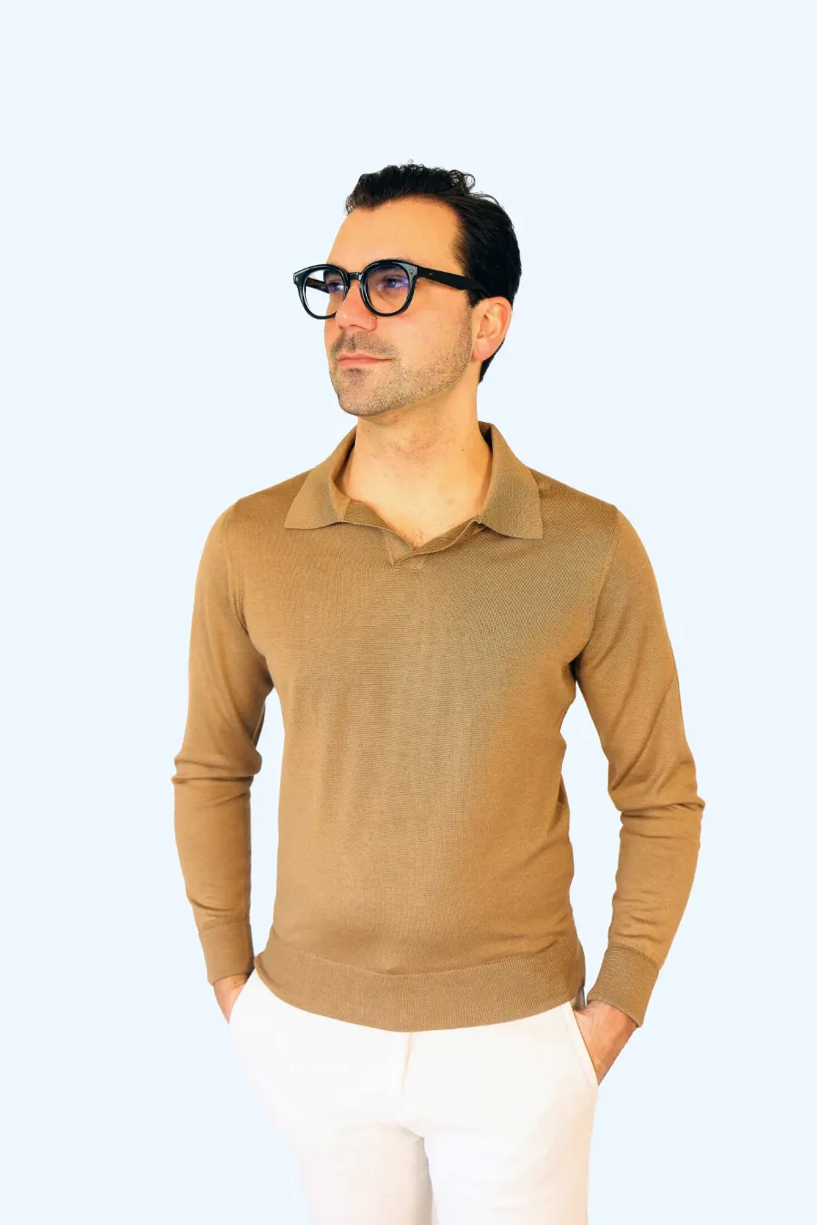 Polo longsleeve Pavia camel kashilk  - IMG 9630