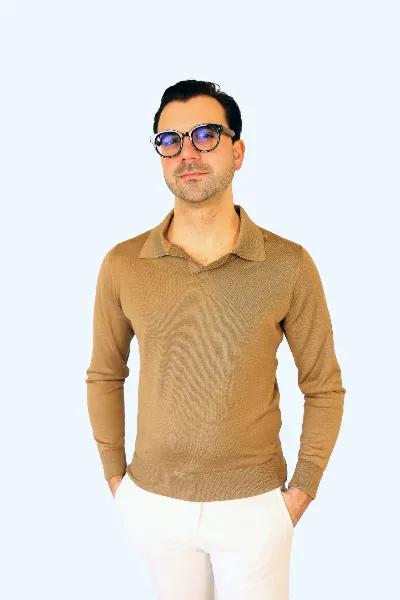 Polo longsleeve Pavia camel kashilk  - IMG 9632