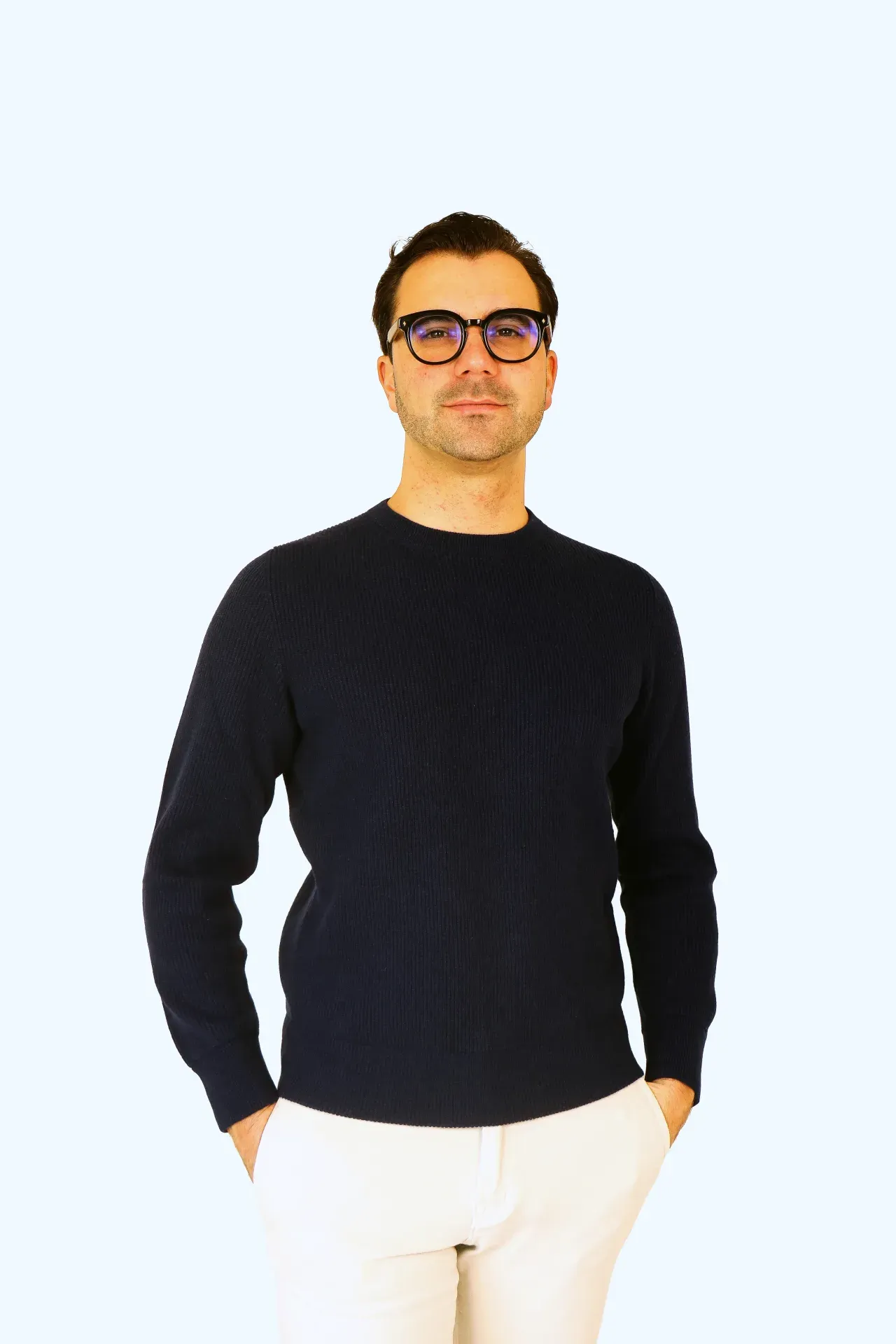 Rib knit sweater navy Milan cashmere