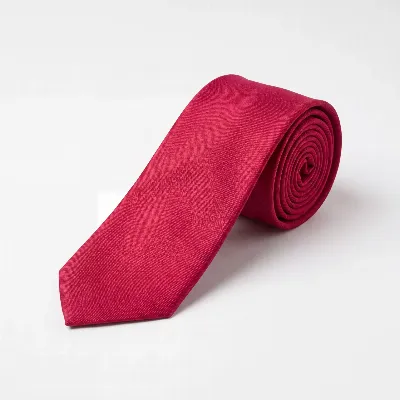 Tie 100% Silk Red Plain 7 Folds - 8721399462775