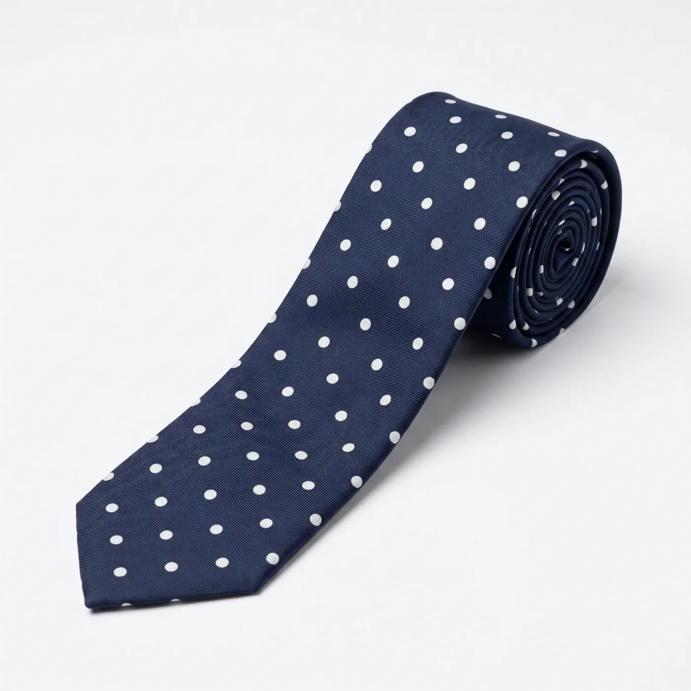 Self-Tipped Silk Tie Navy White Dots