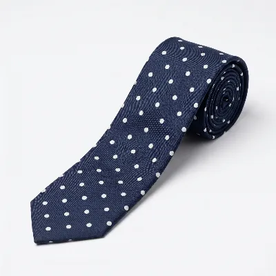 Tie 100% Silk Navy & White Dots Silk Tip - 8721399462799