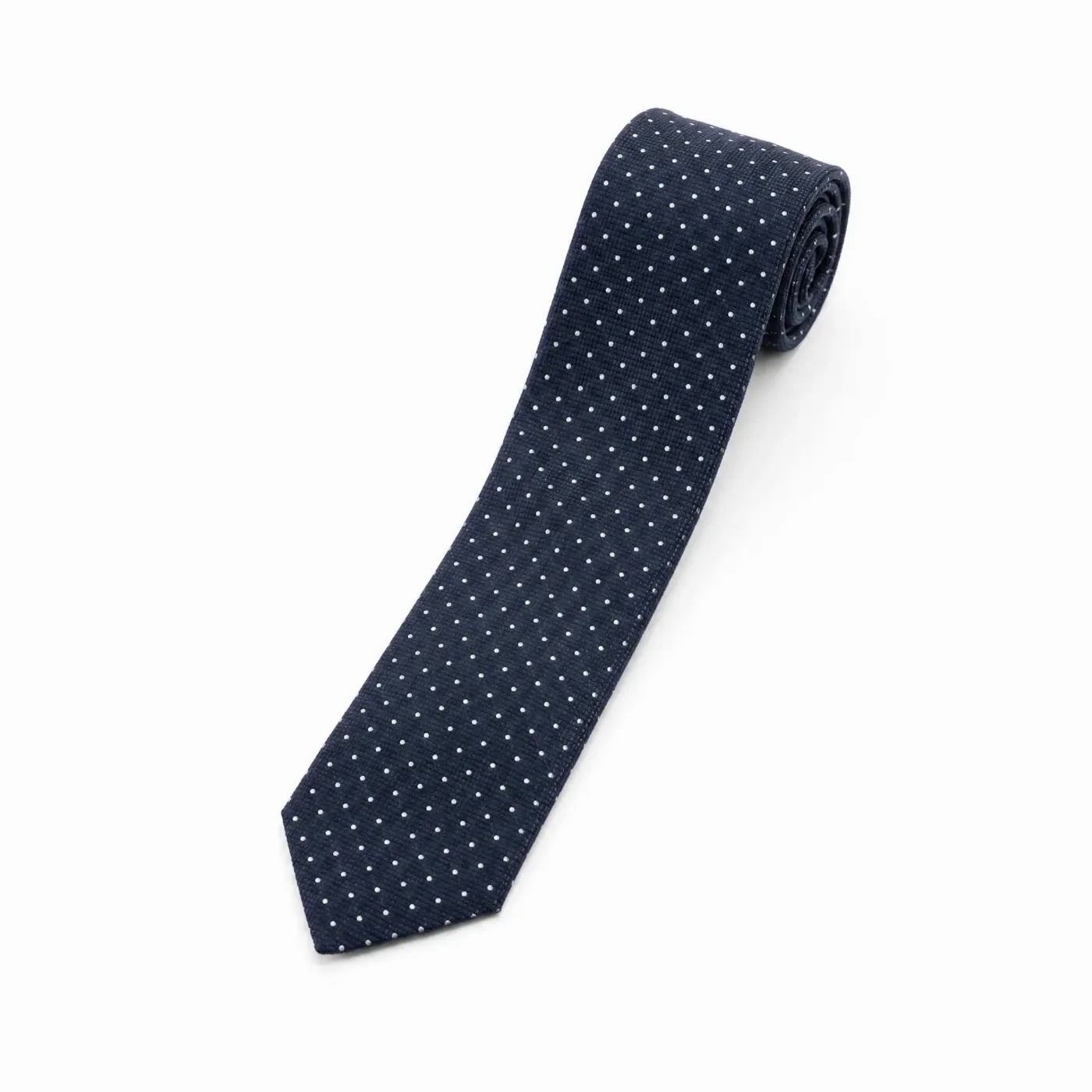 Self-Tipped Structured Silk Tie Navy White Micro Dots