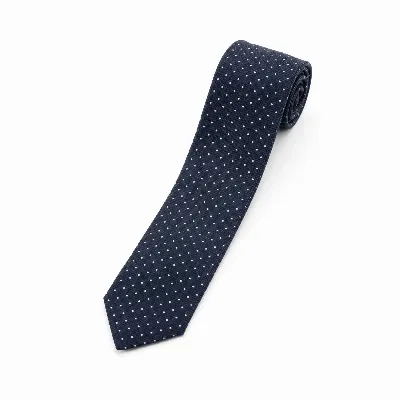 Tie 100% Silk Navy Structured & White Mini Dots Self Tip - 8721399462812