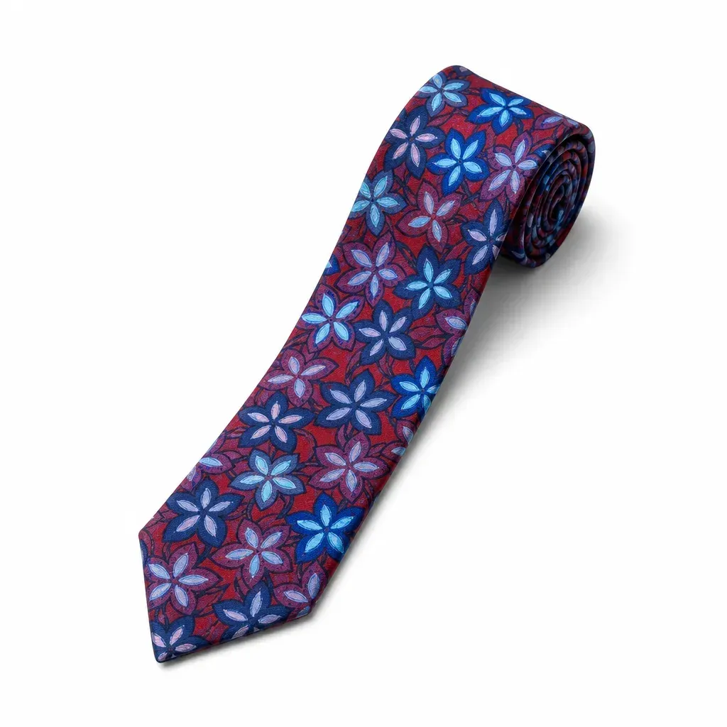 Self-Tipped Silk Tie Red Blue Floral