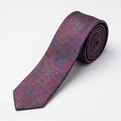 Tie 100% Silk Green & Red Flower Silk Tip - 8721399462850
