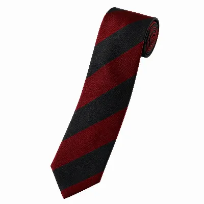 Tie 100% Silk Shantung Navy & Red Stripe Self Tip - 8721399462898