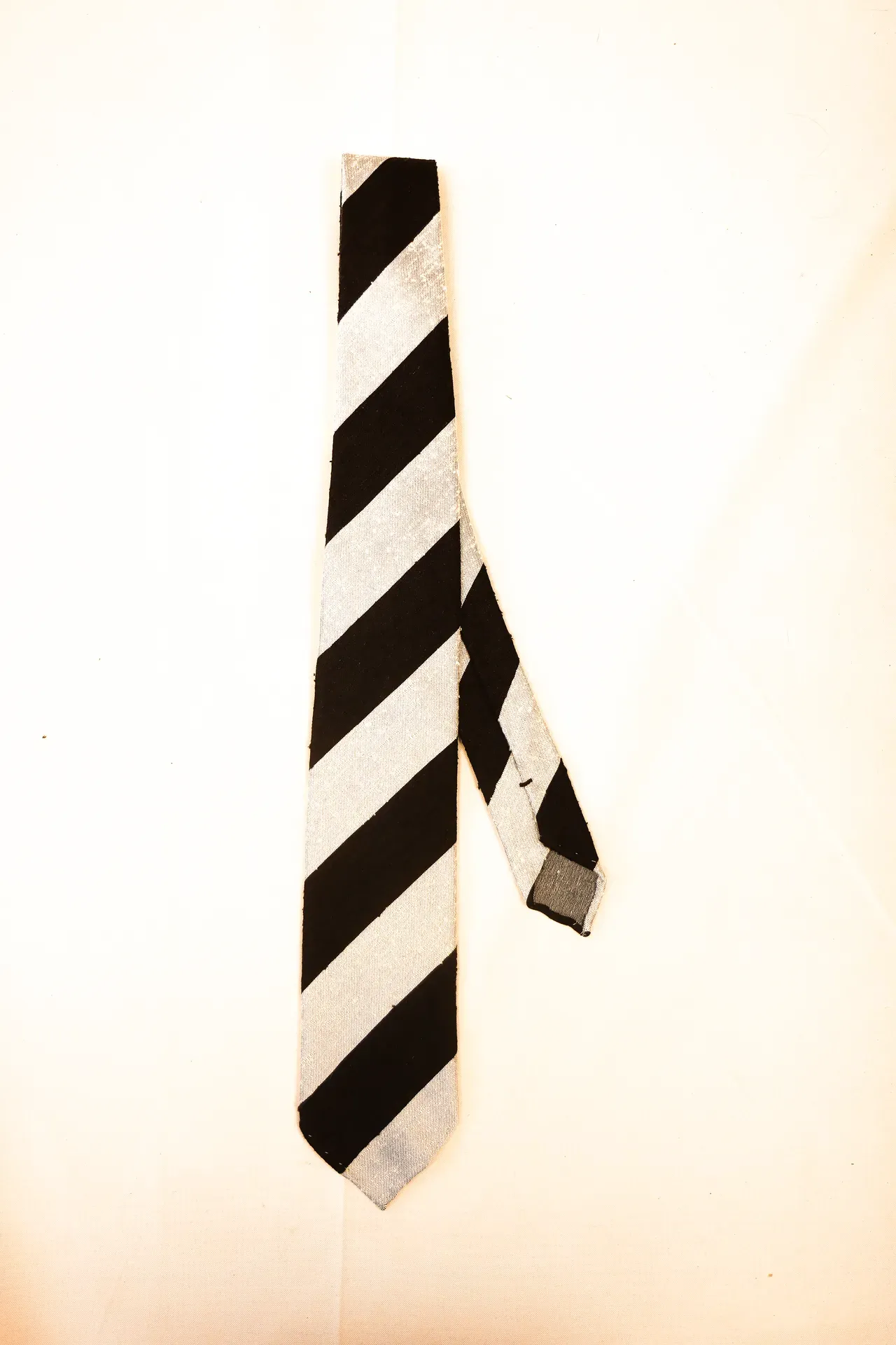 Untipped Shantung Silk Tie Dark Brown Off-White Stripe