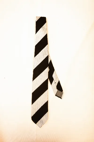Untipped Shantung Silk Tie Dark Brown Off-White Stripe
