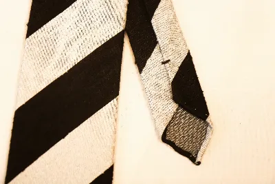 Untipped Shantung Silk Tie Dark Brown Off-White Stripe