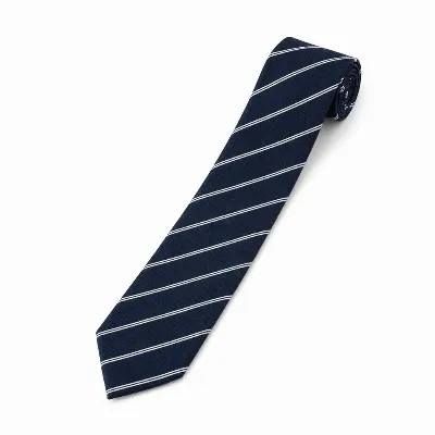 Tie 100% Silk Grenadine Navy & Blue Striped Untipped - 8721399462911   1