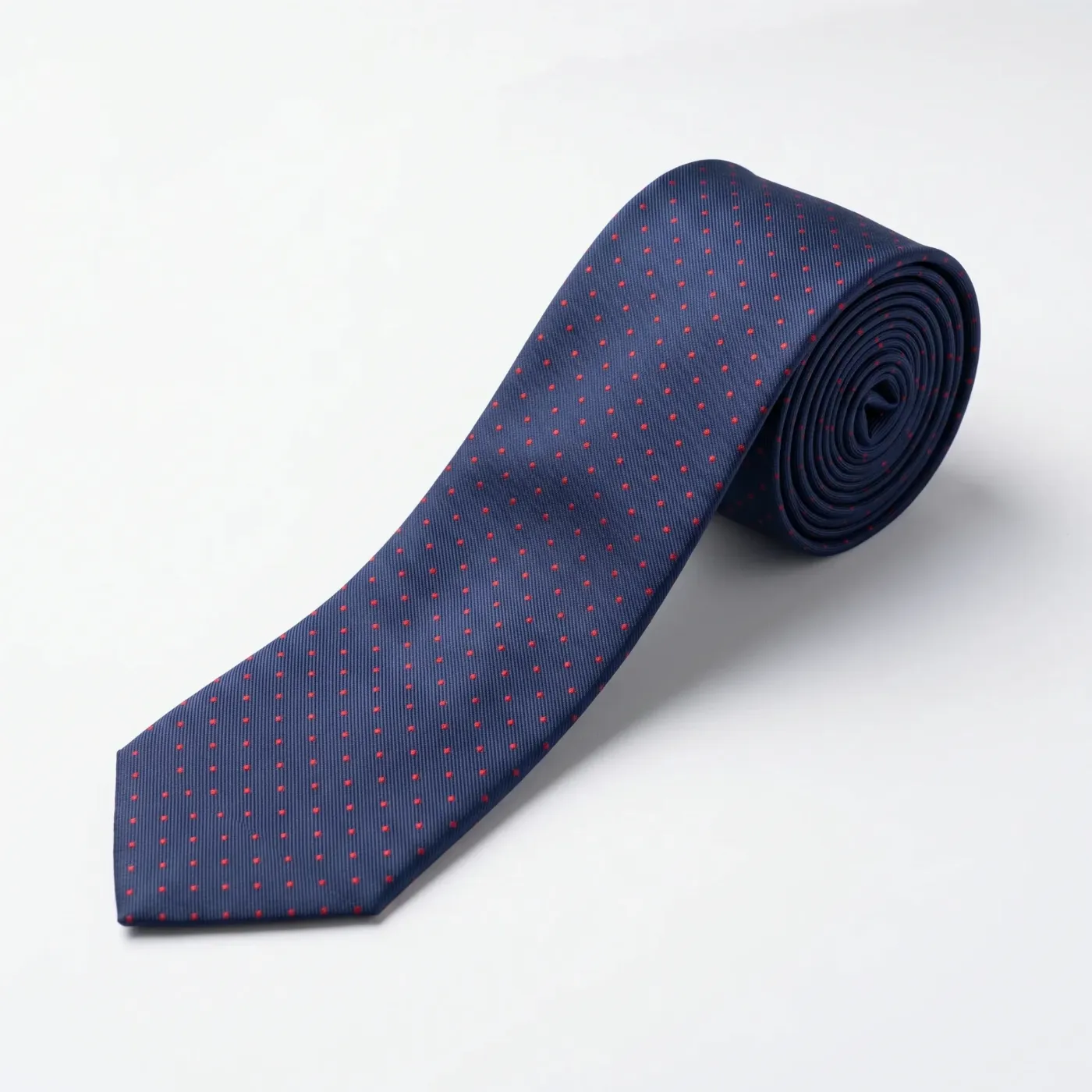 7-Fold Silk Twill Tie Navy Red Dots